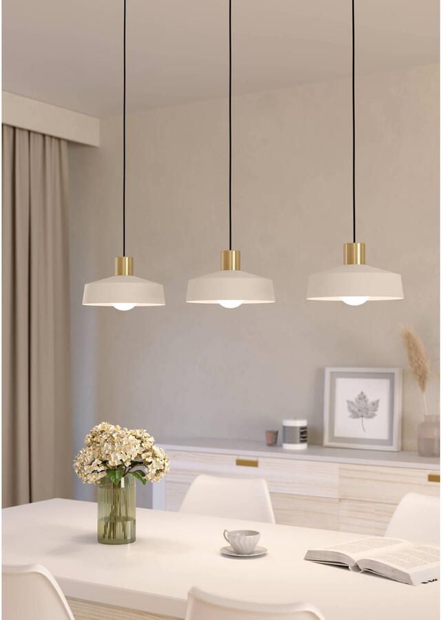 EGLO Hanglamp VALDIOLA Hanglamp staal IP20 E27 eetkamerlamp eettafellamp Eetkamerlamp van metaal in zandkleuren en messing-geborsteld E27 (1 stuk) - Foto 2