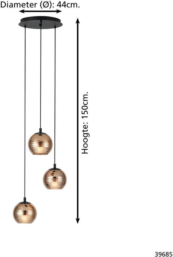 EGLO Lemorieta Hanglamp E27 3-lichts Ø 44 cm Zwart Goud