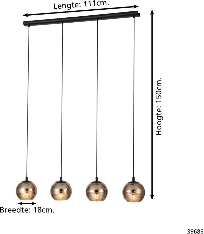 Eglo LEMORIETA Hanglamp Gestoomd Glas Goudkleuren E27 Fitting