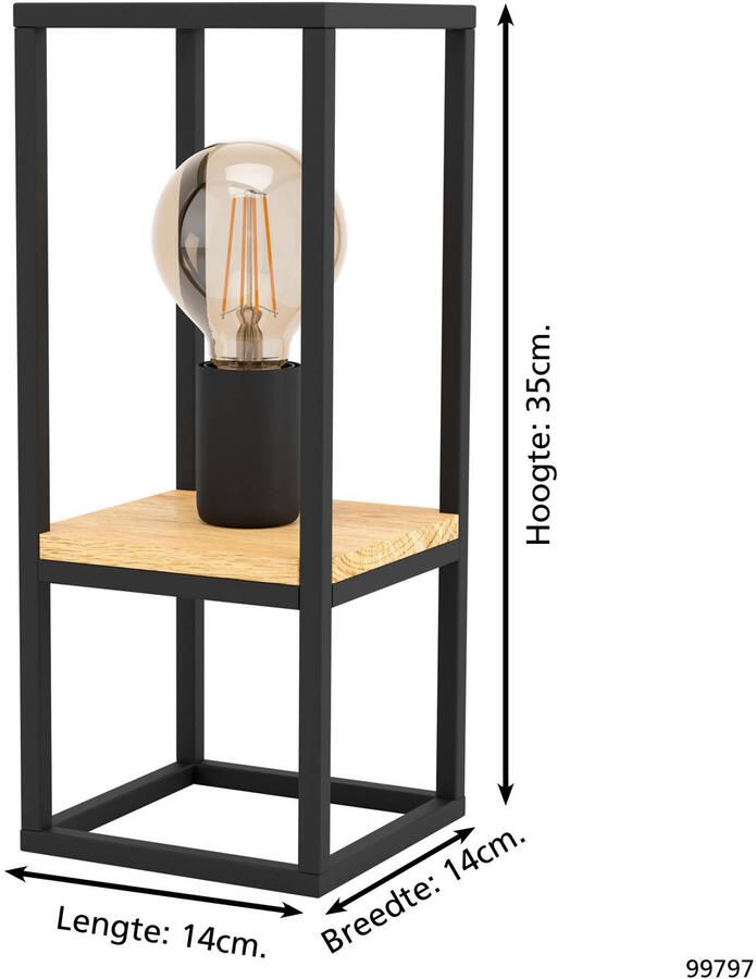EGLO Tafellamp LIBERTAD Tafellamp staal en hout E27 IP20 nachtkastlamp lamp (1 stuk) - Foto 1