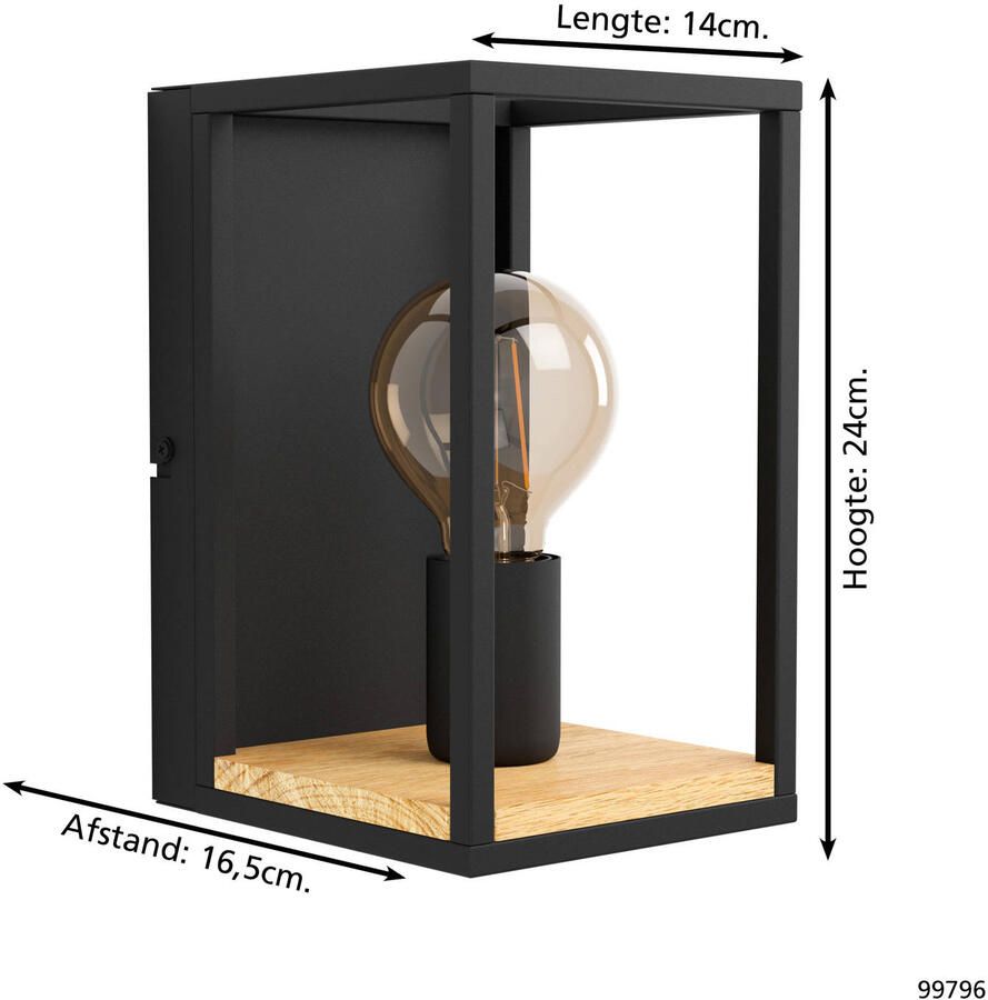 EGLO Wandlamp LIBERTAD Wandlamp staal en hout IP20 E27 woonkamerlamp lamp (1 stuk) - Foto 3