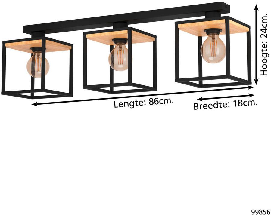 EGLO Plafondlamp LIBERTAD Plafondlamp staal en hout E27 IP20 eettafellamp lamp (1 stuk)