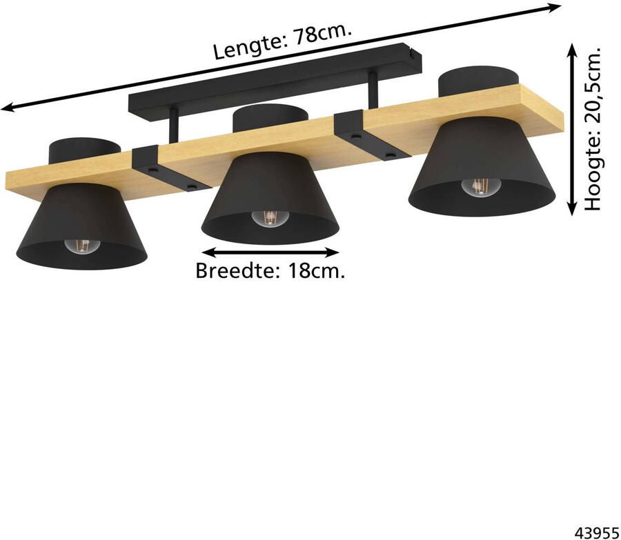 EGLO Plafondlamp MACCLES Plafondlamp woonkamerlamp hout en metaal zwart plafondspot (1 stuk) - Foto 6