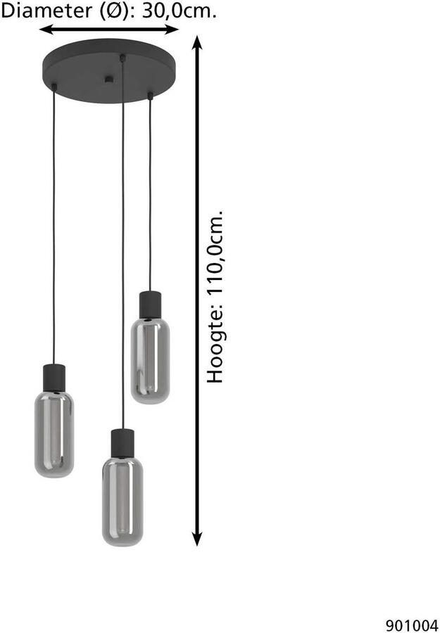 EGLO Majone Hanglamp E27 Ø 30 cm Zwart|Grijs Smoke Glas Rookglas - Foto 3