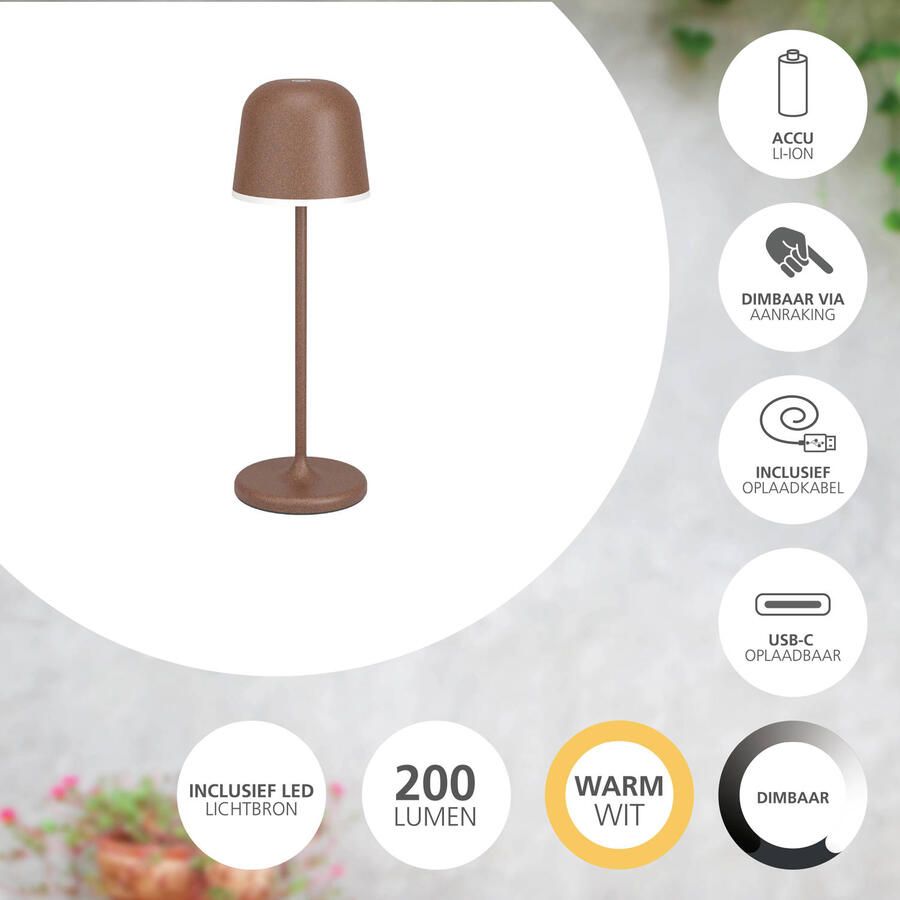 EGLO Tafellamp MANNERA Nachttafellamp touch dimbaar draadloos tafellamp USB-poort IP54 (1 stuk) - Foto 7