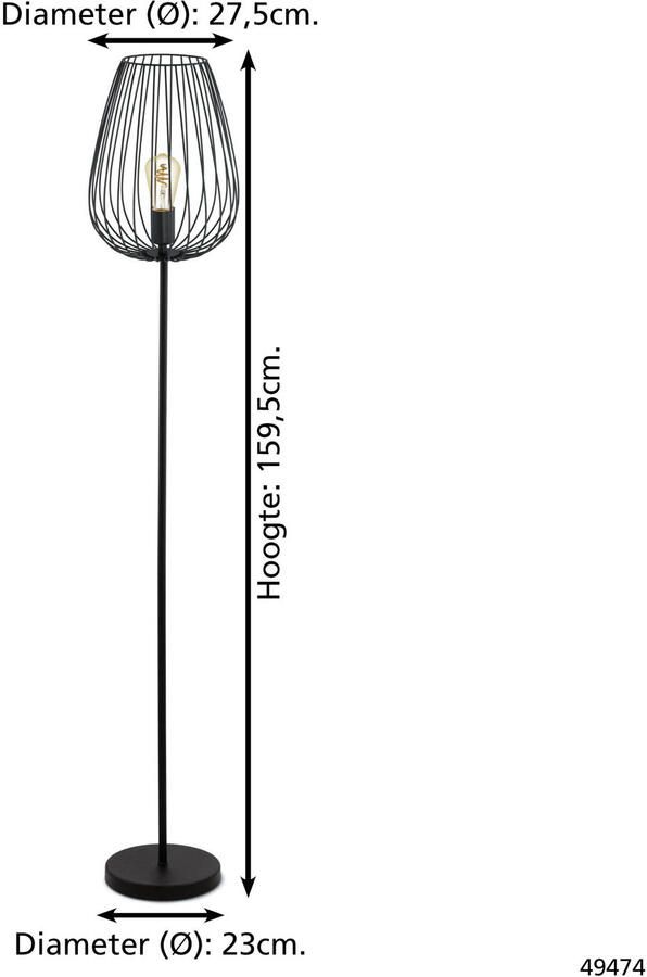 EGLO Staande lamp NEWTOWN vloerlamp zwart staal E27 schakelaar Eenvoudig vintage retro woonkamer slaapkamer 159 5x27 5x23cm - Foto 5
