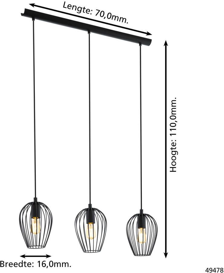 EGLO Hanglamp NEWTOWN Hanglamp staal E27 IP20 vintage eetkamerlamp lamp - Foto 8