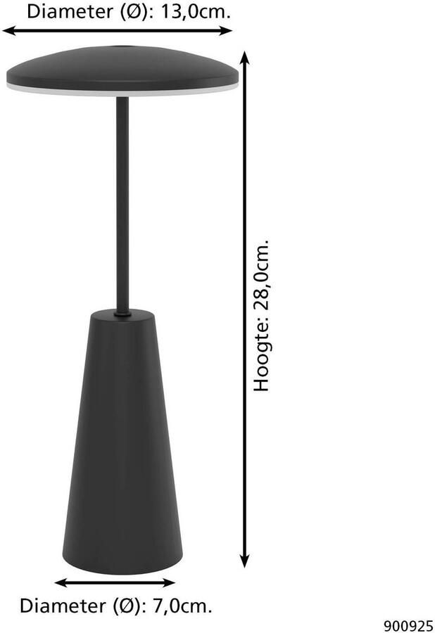 EGLO Piccola Tafellamp Aanraakdimmer Draadloos 28 cm Zwart Instelbaar wit licht Oplaadbaar Buiten en Binnen - Foto 8