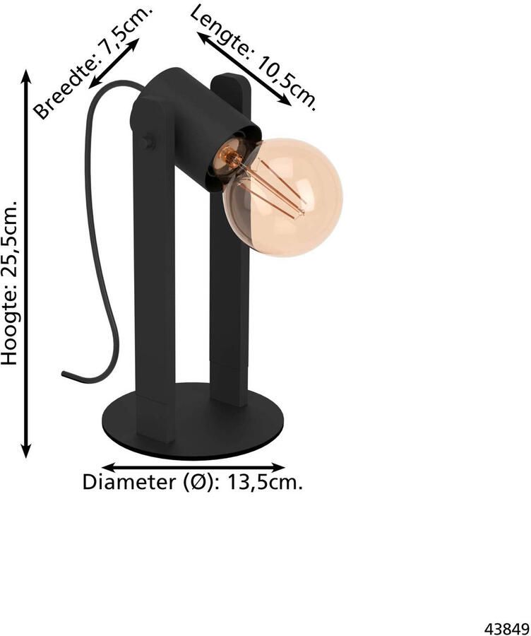 EGLO Tafellamp PLIMSOLL Tafellamp staal en hout E27 nachtkastlamp hal lamp (1 stuk)