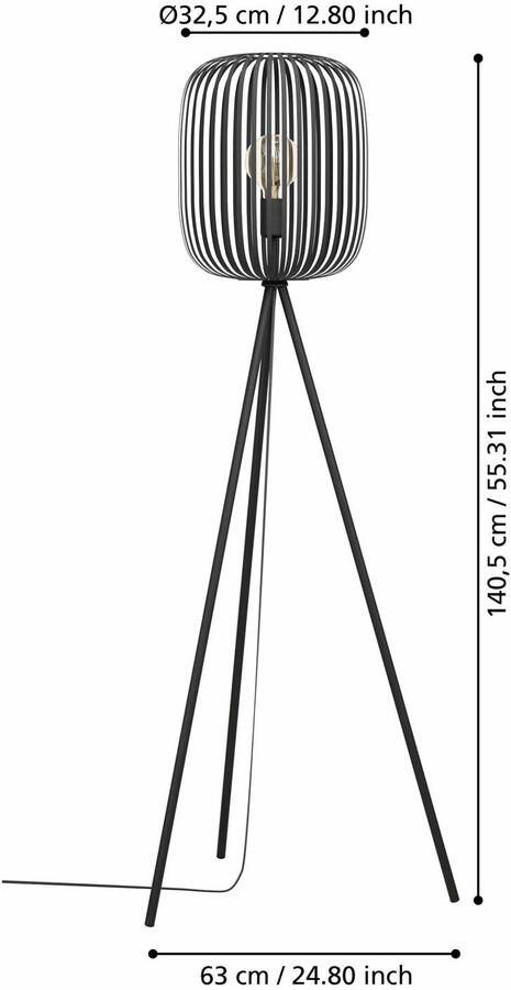 EGLO Romazzina Vloerlamp E27 metaal driepoot 140 cm Zwart - Foto 3