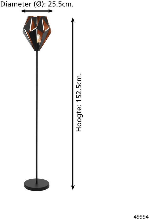 EGLO Staande lamp CARLTON 1 Staande lamp IP20 E27 staal vintage woonkamerlamp lamp (1 stuk) - Foto 5