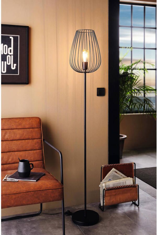 EGLO Staande lamp NEWTOWN vloerlamp zwart staal E27 schakelaar Eenvoudig vintage retro woonkamer slaapkamer 159 5x27 5x23cm