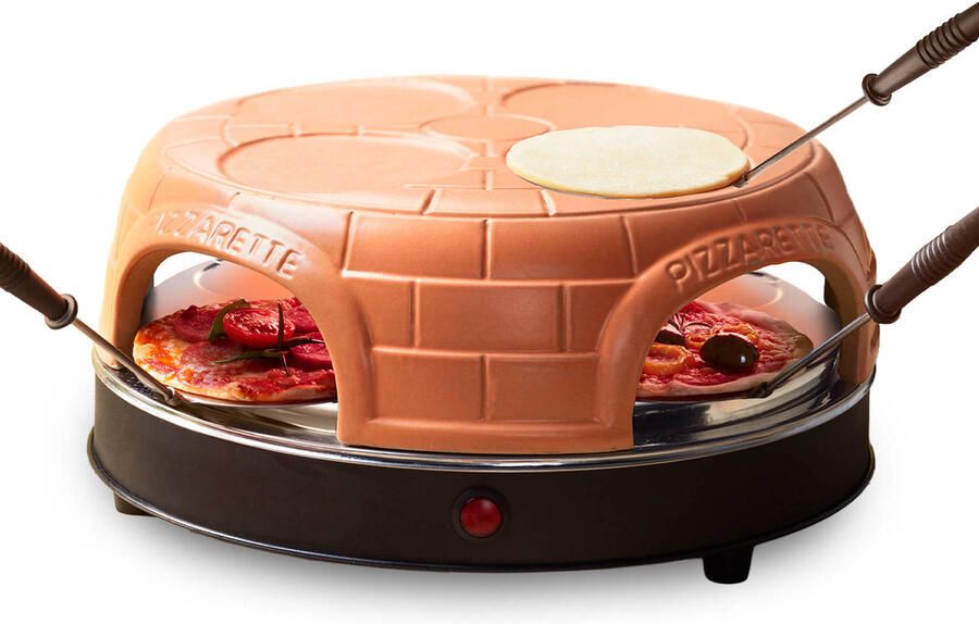 Emerio PO-115847.1 Pizzarette 4 Persoons Pre-bake functie Handgemaakte terracotta koepel 4 Geïsoleerde bak spatels RVS bakplaat - Foto 5