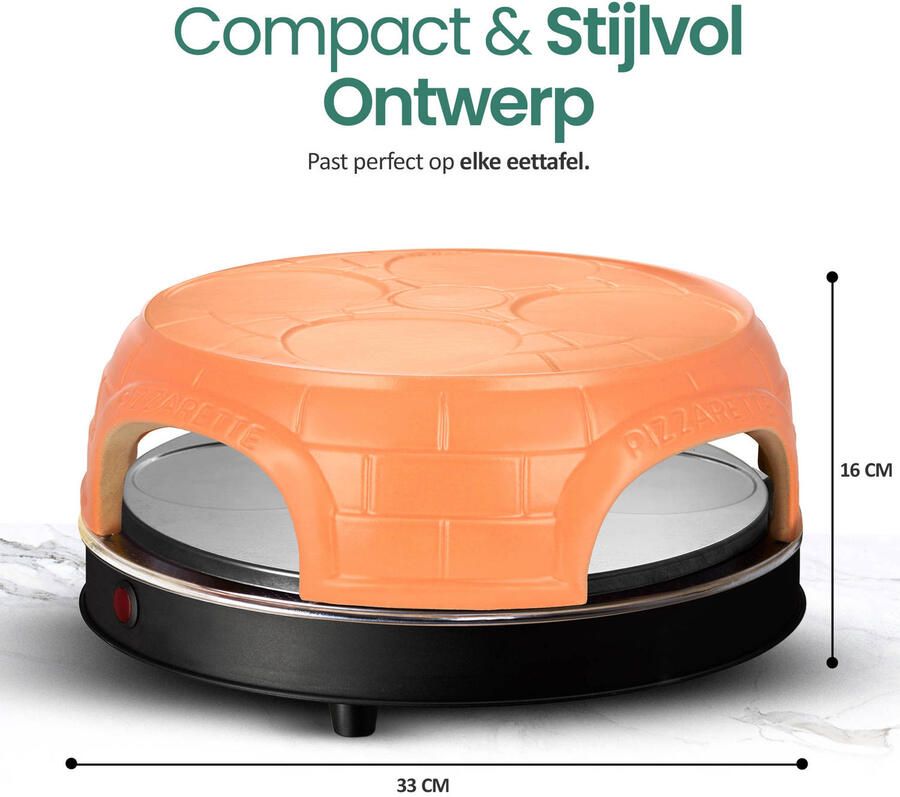 Emerio PO-115847.1 Pizzarette 4 Persoons Pre-bake functie Handgemaakte terracotta koepel 4 Geïsoleerde bak spatels RVS bakplaat - Foto 7