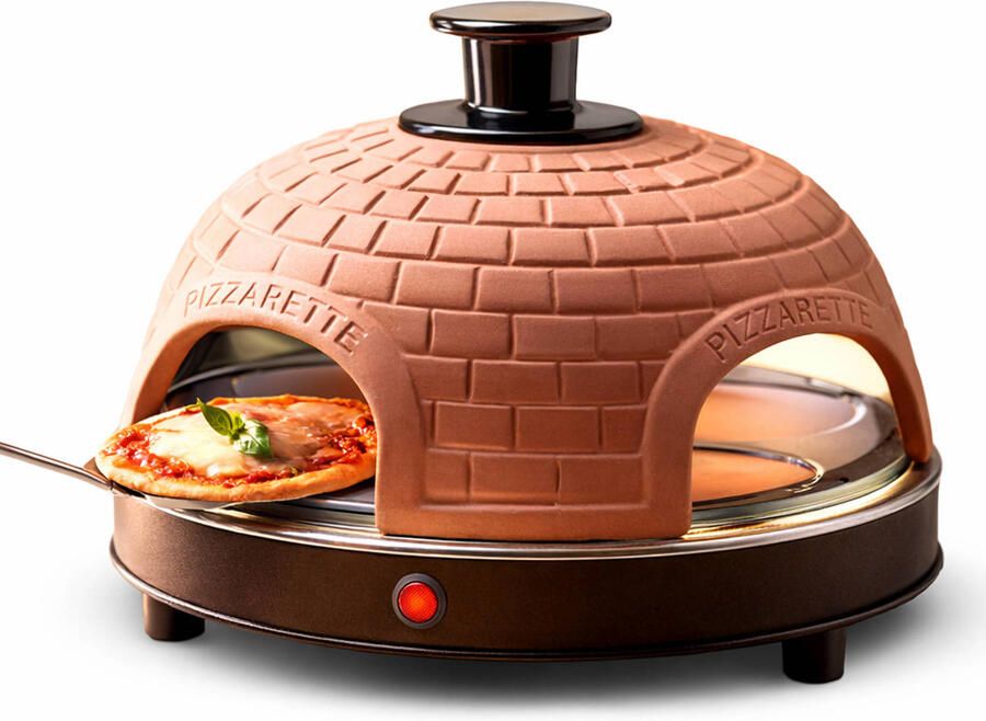 Emerio PO-115985 Pizzarette 4 persoons Handgemaakte terracotta koepel 4 Geïsoleerde bak spatels RVS bakplaat Cool touch - Foto 5