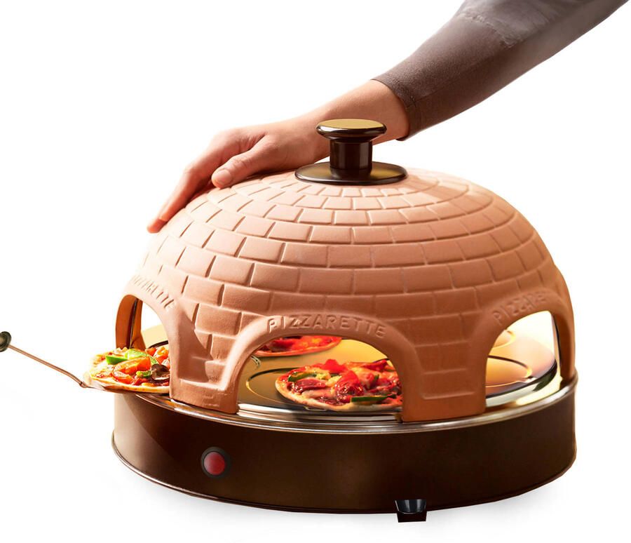 Emerio PO-115984 Pizzarette 6 persoons Handgemaakte terracotta koepel 6 Geïsoleerde bak spatels RVS bakplaat Cool touch - Foto 5