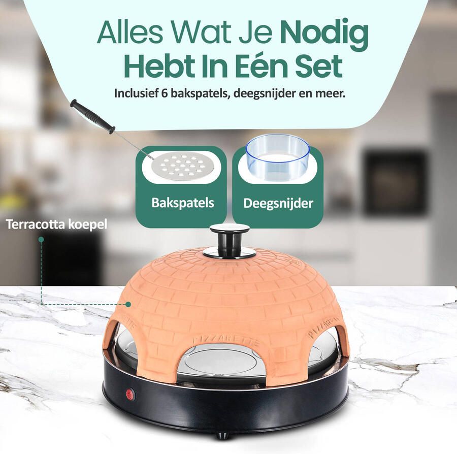Emerio PO-115984 Pizzarette 6 persoons Handgemaakte terracotta koepel 6 Geïsoleerde bak spatels RVS bakplaat Cool touch - Foto 6