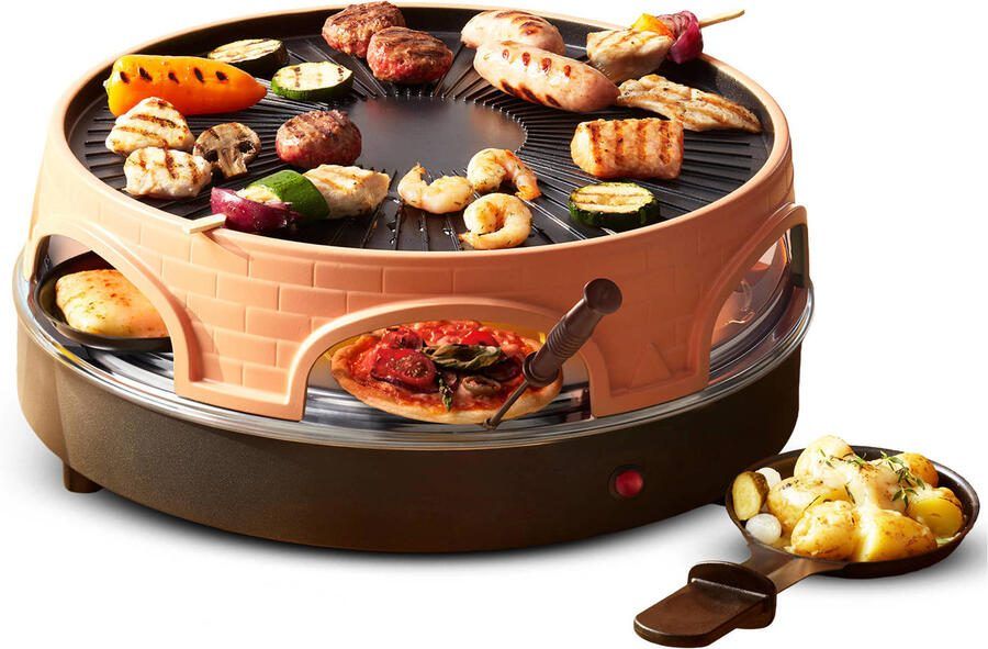 Emerio Originele Pizzarette 6 Personen Terracotta koepel Raclette en grill 1500W