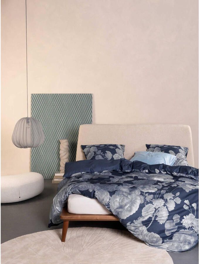 Essenza katoen-satijnen gebloemd 1-persoons dekbedovertrek 140x200 cm nightshadow blauw