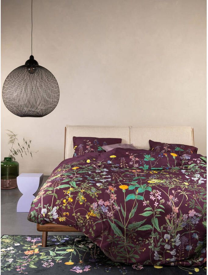 Essenza katoen-satijnen gebloemd lits-jumeaux dekbedovertrek 240x200 cm mauve wine