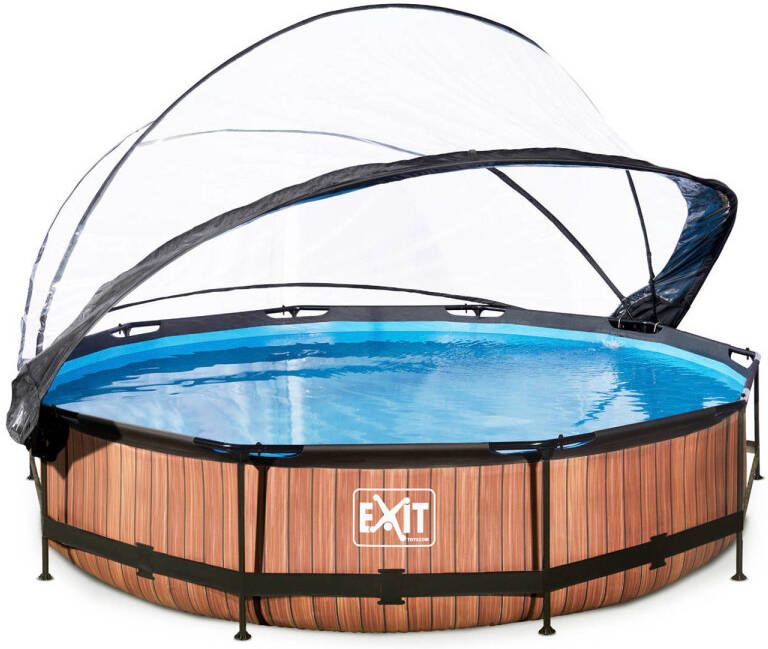 EXIT Frame Pool ø360x76cm houtbruin met overkapping