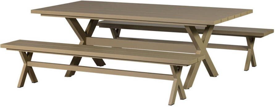 Exotan Delta Picknicktafel Tuin + Bankjes Aluminium Groen 75x220x105