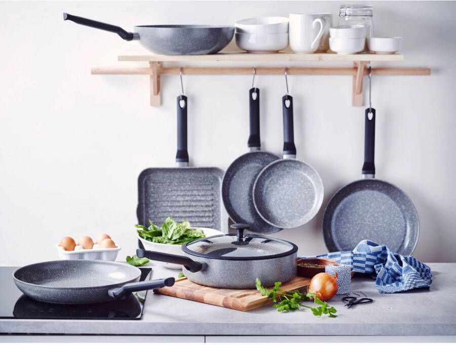 BK Hapjespan met deksel Granite ø 28 cm 4.2 liter keramische anti-aanbaklaag