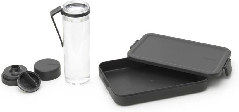 Brabantia Make & Take breakset 2-delig kunststof (waterfles met zeef lunchbox plat) Dark Grey