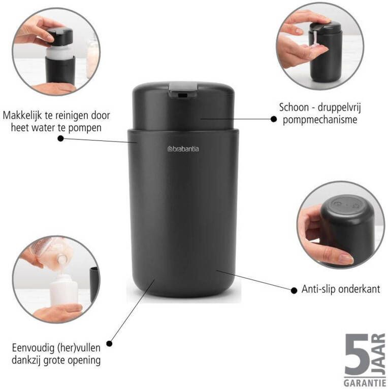 Brabantia zeepdispenser ReNew (250 ml) Dark Grey (7.6x14.3 cm)