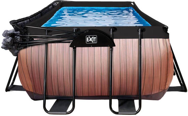 EXIT Timber Style Wood zwembad 400x200x122cm met overkapping en zandfilterpomp