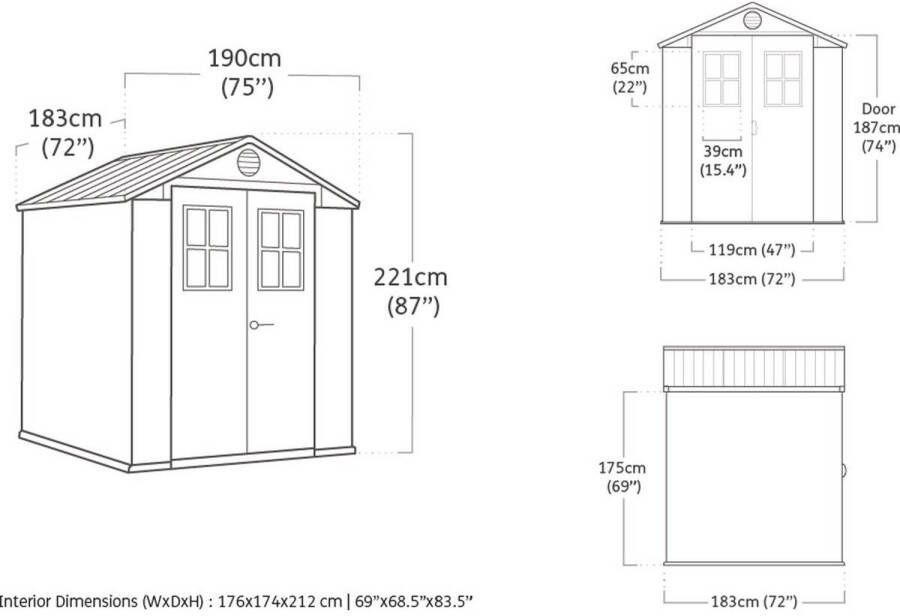 Keter Darwin 66 Tuinhuis dubbele deuren + ramen 190x183x221 cm Groen