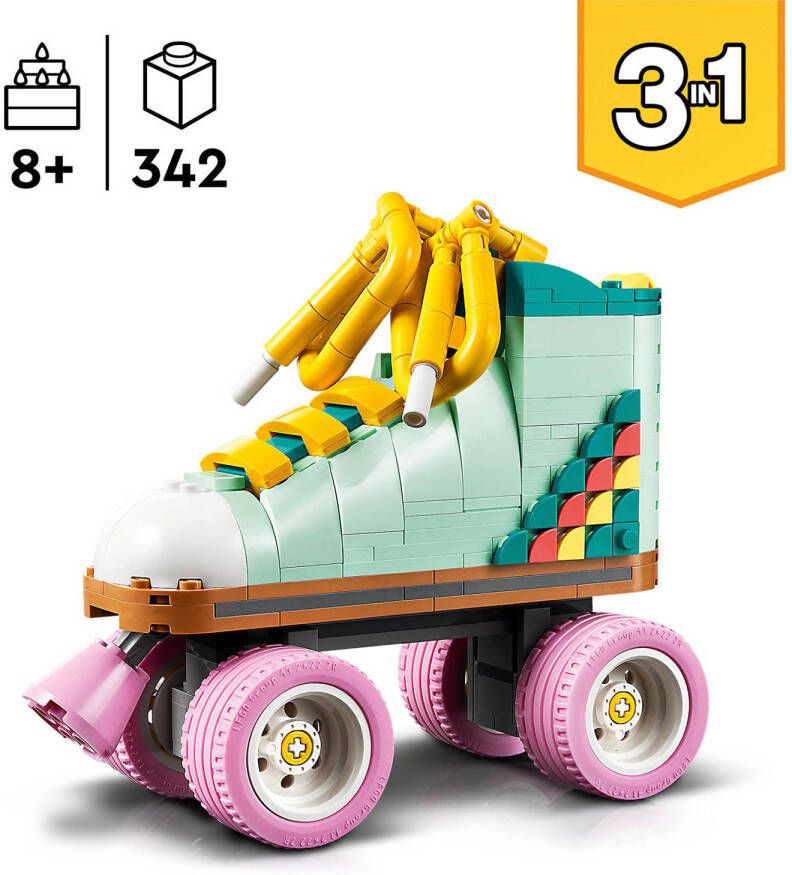 LEGO Creator 3-in-1 Retro rolschaats met Mini Skateboard en Gettoblaster Radio Speelgoed 31148