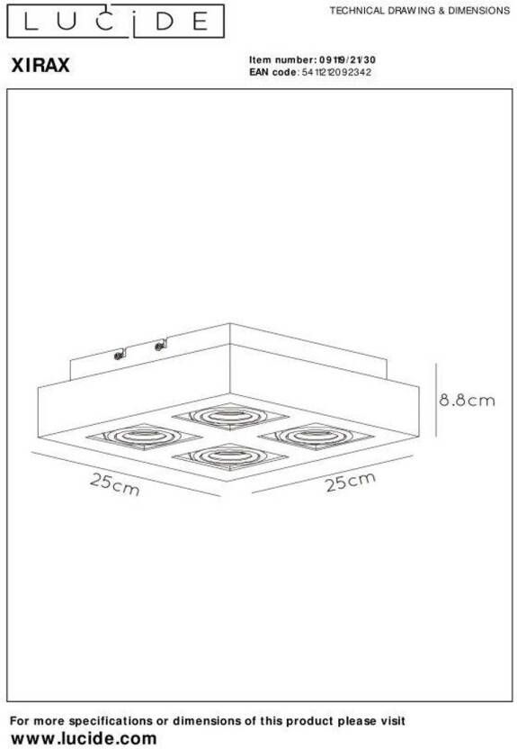 Lucide XIRAX Plafondspot LED Dim to warm GU10 4x5W 2200K 3000K Zwart