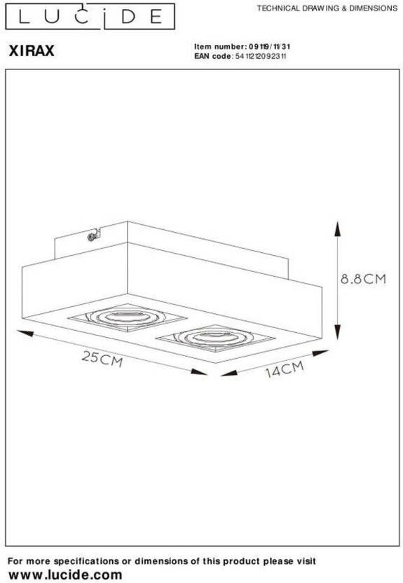 Lucide XIRAX Plafondspot LED Dim to warm GU10 2x5W 2200K 3000K Wit