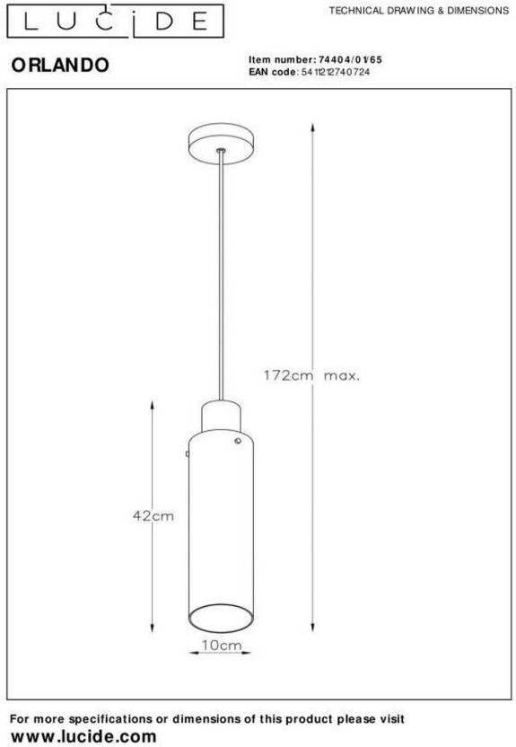 Lucide ORLANDO Hanglamp Ø 10 cm 1xE27 Fumé