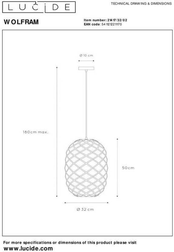 Lucide WOLFRAM Hanglamp Ø 32 cm 1xE27 Mat Goud Messing