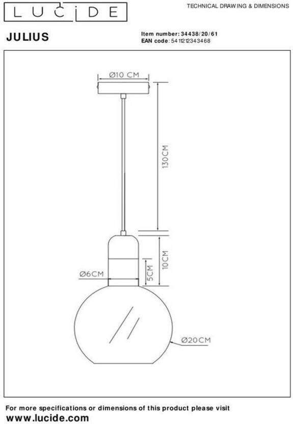 Lucide JULIUS Hanglamp Ø 20 cm 1xE27 Opaal