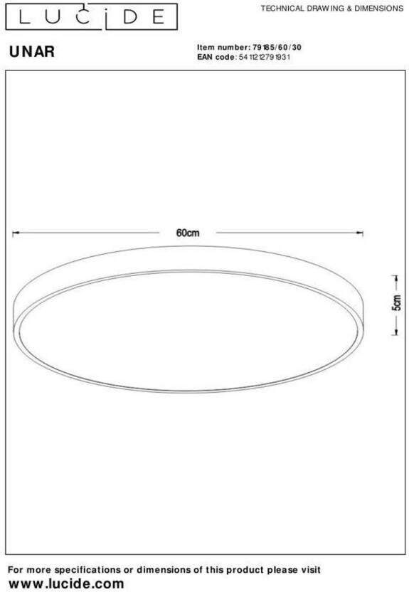 Lucide UNAR Plafonnière Ø 60 cm LED Dimb. 1x60W 2700K 3 StepDim Zwart