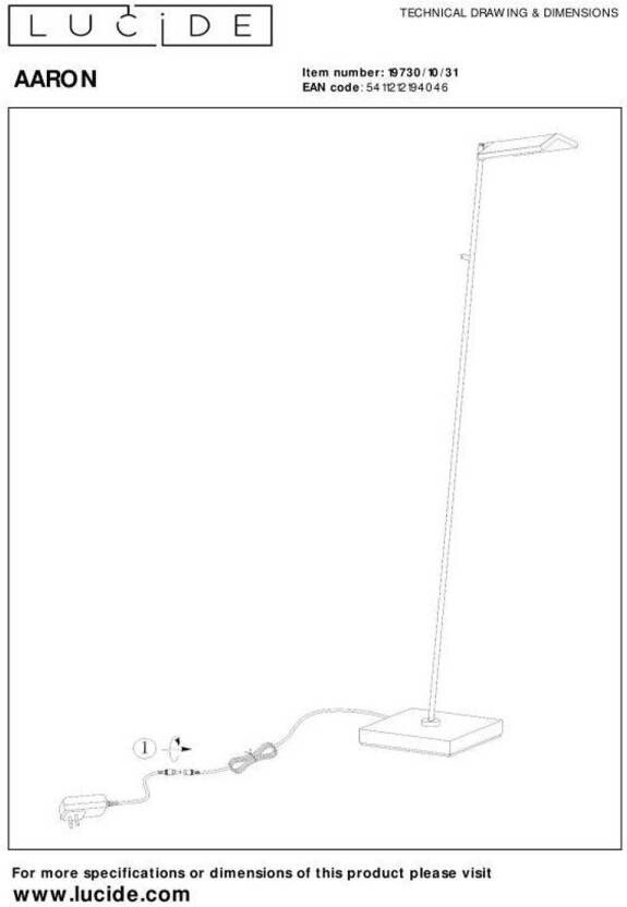 Lucide AARON Leeslamp LED Dim to warm 1x12W 2700K 4000K Wit