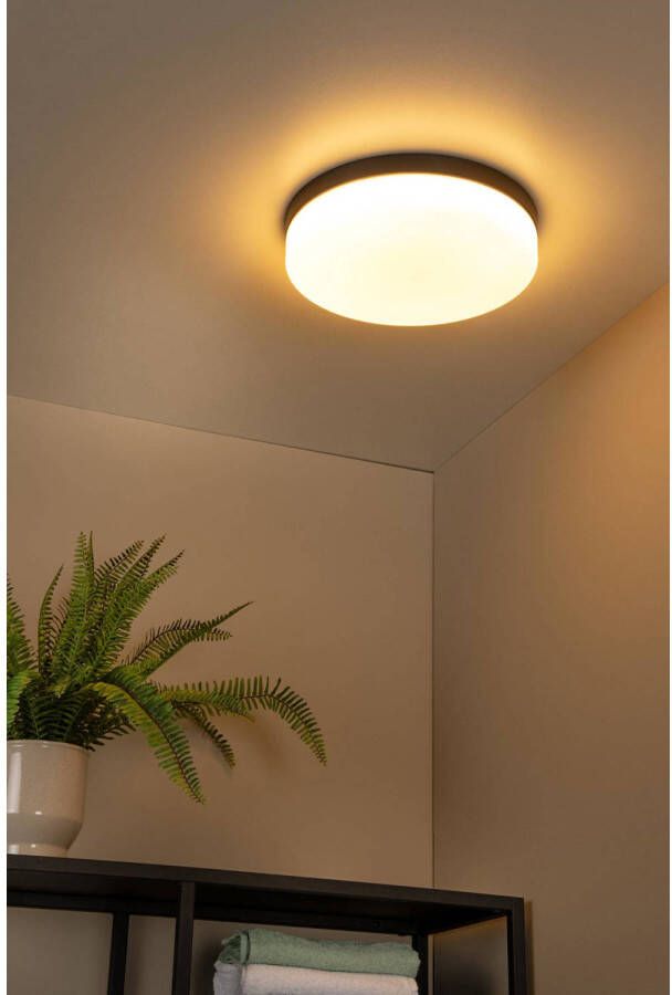 Lucide BISKIT Plafonnière Badkamer Ø 34 5 cm LED 1x24W 2700K IP44 Beweging & dag nacht sensor Zwart