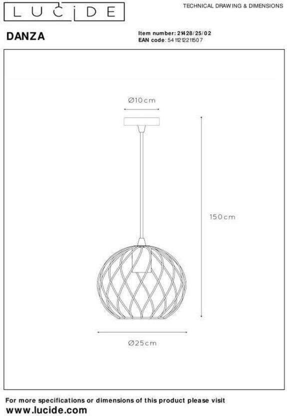 Lucide DANZA Hanglamp Ø 25 cm 1xE27 Mat Goud Messing