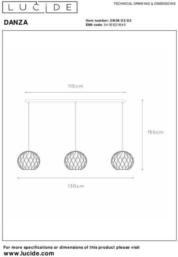Lucide DANZA Hanglamp 3xE27 Mat Goud Messing