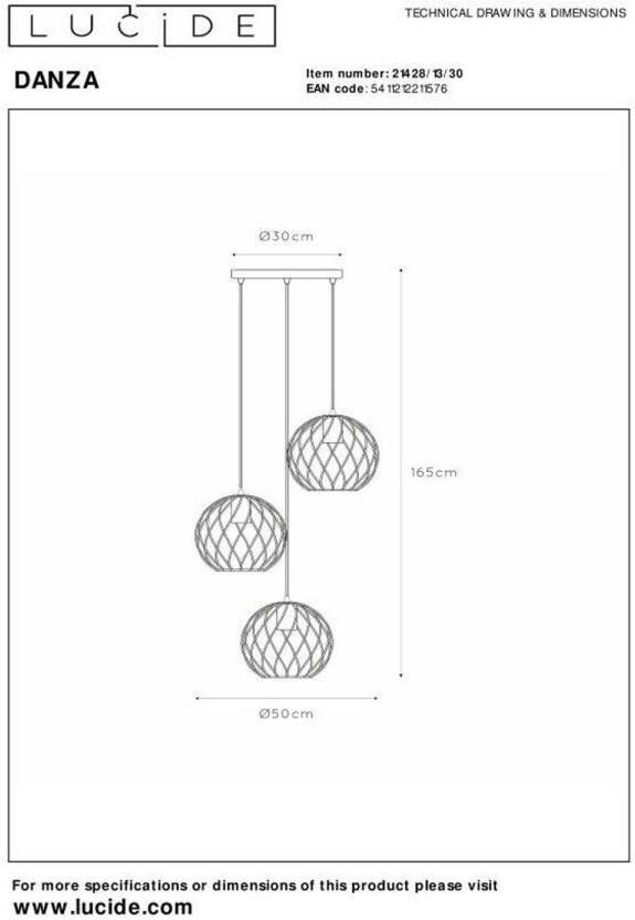 Lucide DANZA Hanglamp Ø 50 cm 3xE27 Zwart