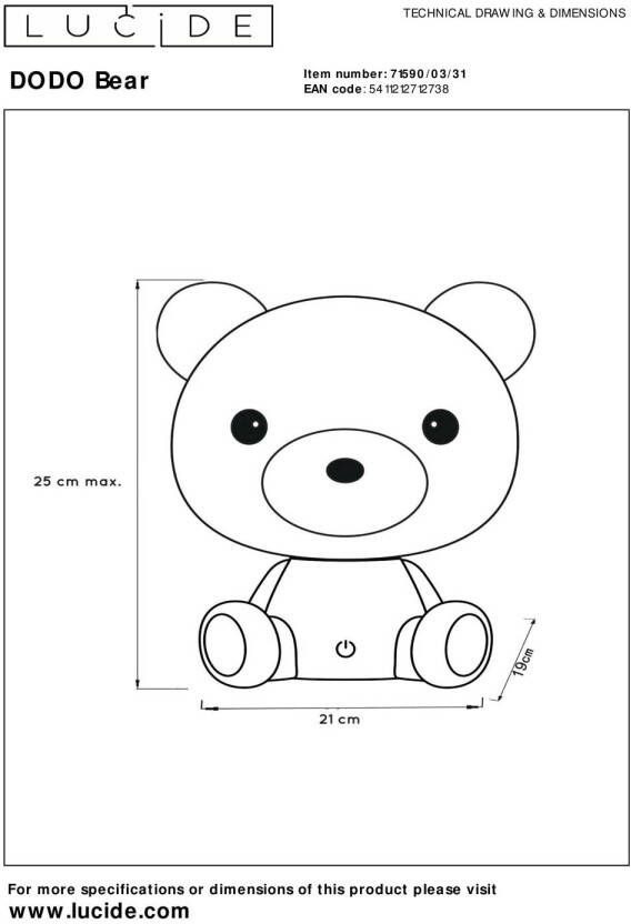 Lucide DODO BEAR Tafellamp Kinderkamer LED Dimb. 1x3W 3000K 3 StepDim