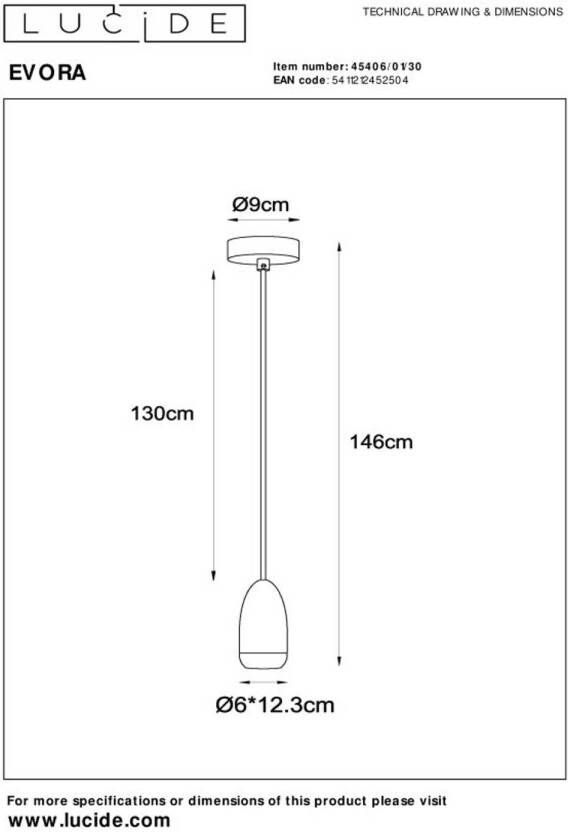 Lucide EVORA Hanglamp Ø 10 cm 1xGU10 Zwart