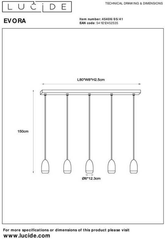 Lucide EVORA Hanglamp Ø 10 cm 5xGU10 Taupe