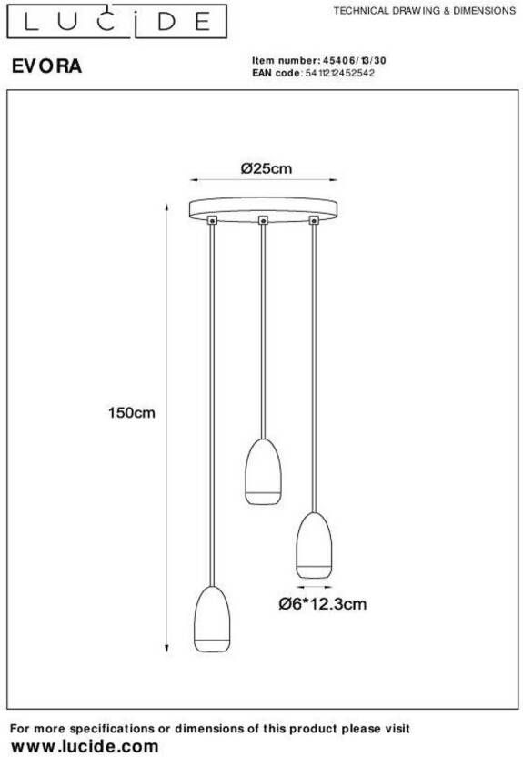 Lucide EVORA Hanglamp Ø 25 cm 3xGU10 Zwart