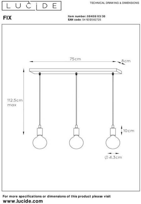 Lucide FIX Hanglamp 3xE27 Zwart