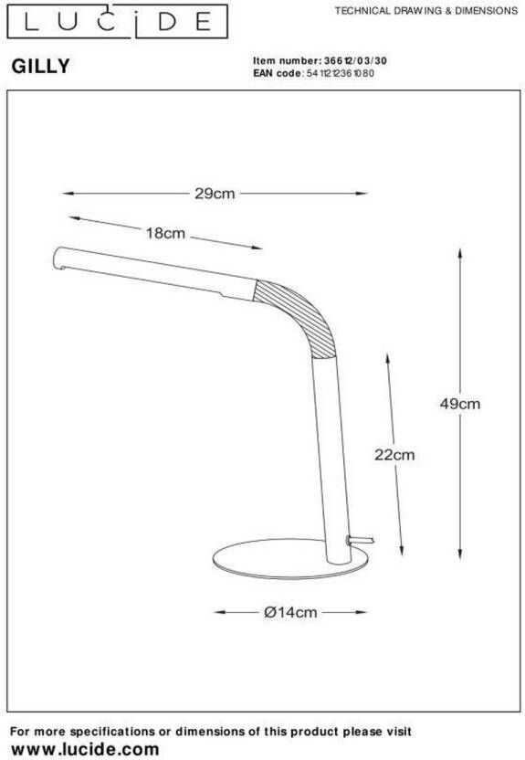 Lucide GILLY Bureaulamp LED 1x5W 2700K Zwart