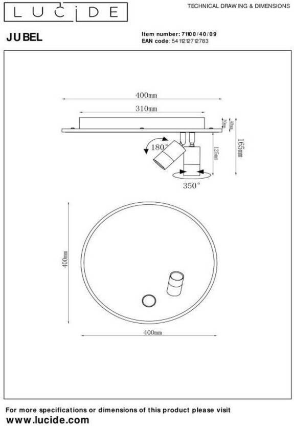 Lucide JUBEL Plafonnière Ø 40 cm LED Dimb. 2700K Zwart chroom